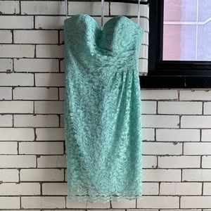 DAVID’S BRIDAL Mint Green Lace Overlay Strapless Knee Length Dress Size 6